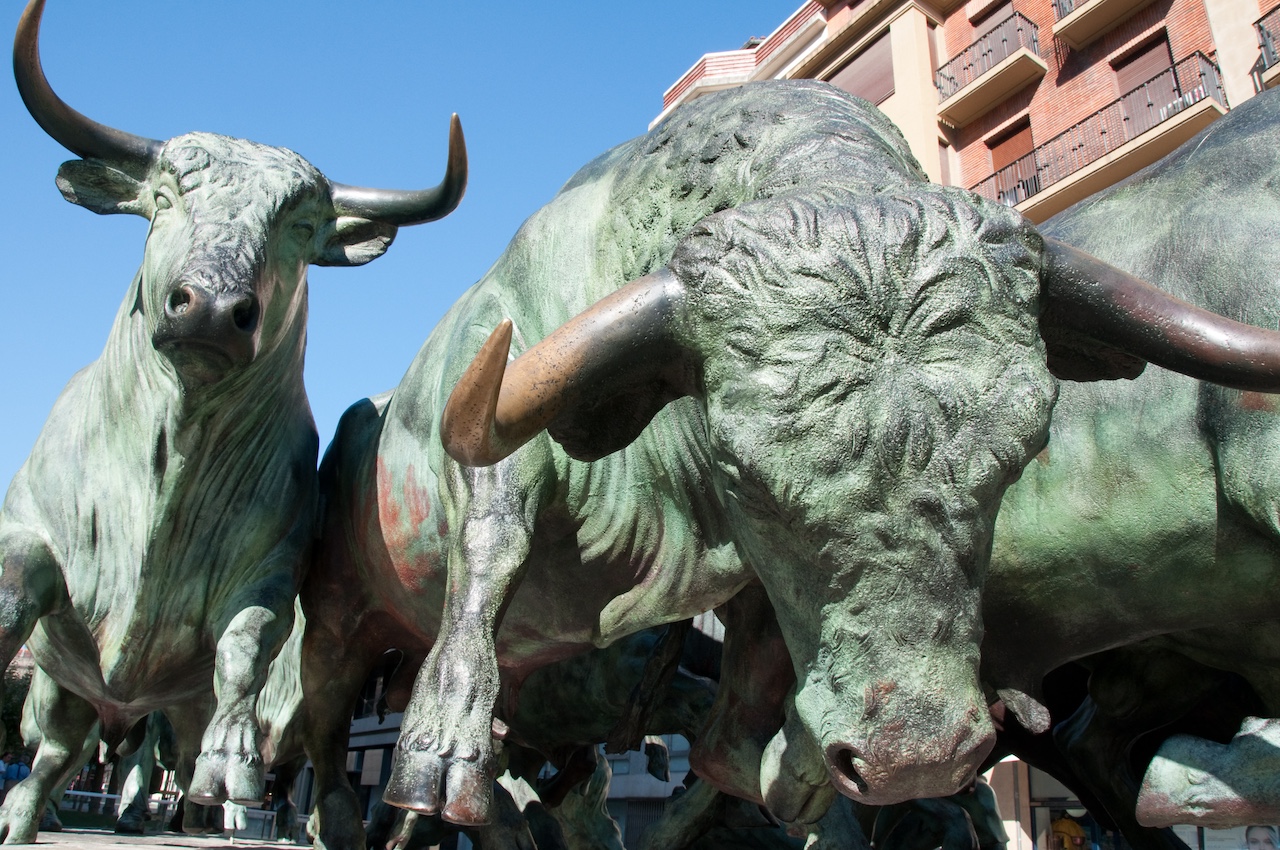 Sculpture of bulls in Pamplona