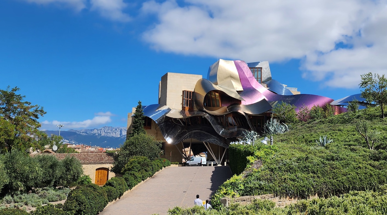 View of Frank Gehry's designed winery in Rioja